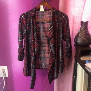 Grunge dark red checkered showl cardigan